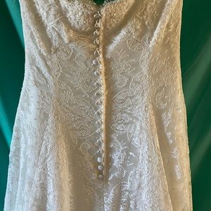 Lace, A-line strapless wedding dress